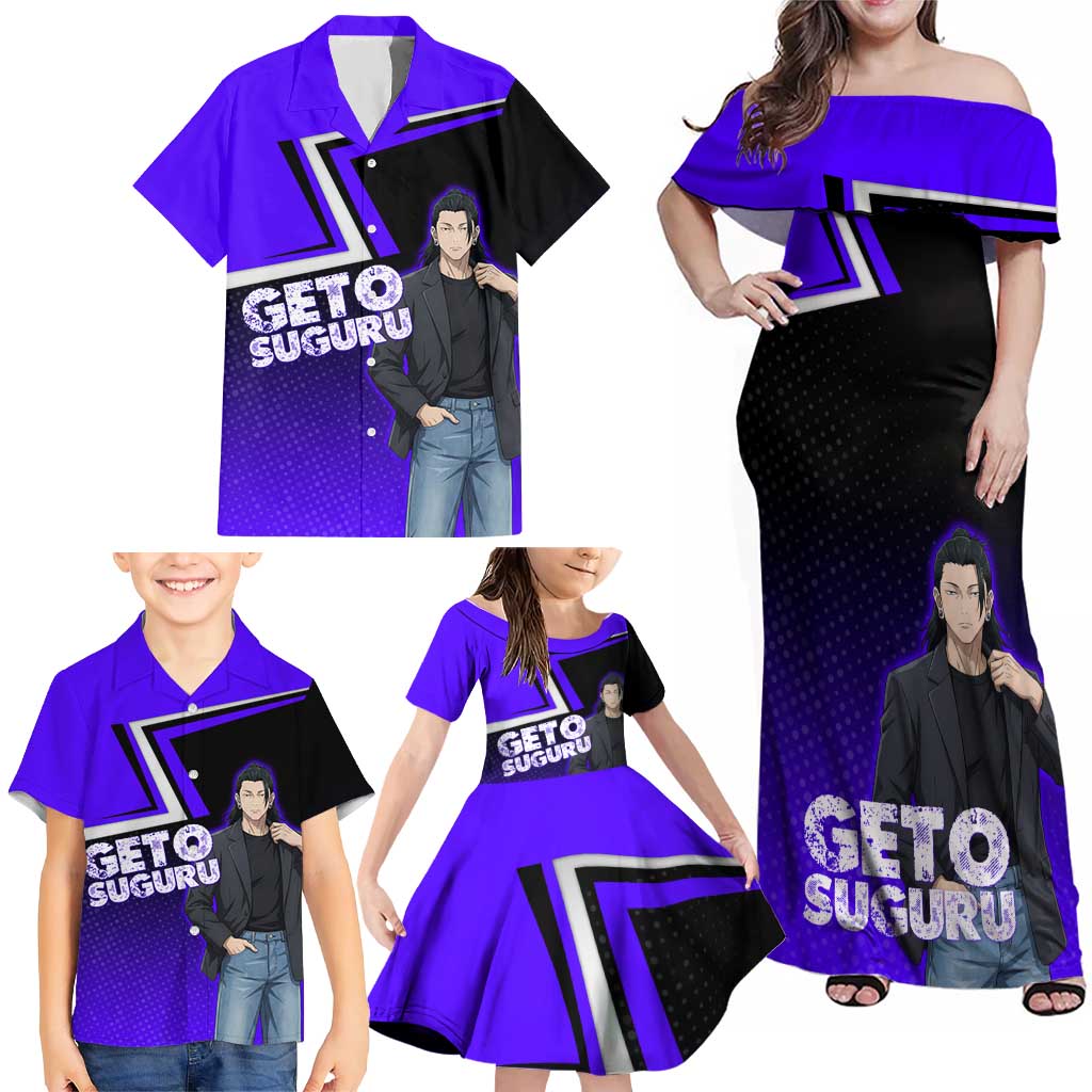Geto Suguru Family Matching Off Shoulder Maxi Dress and Hawaiian Shirt Jujutsu Kaisen Casual Suit Look