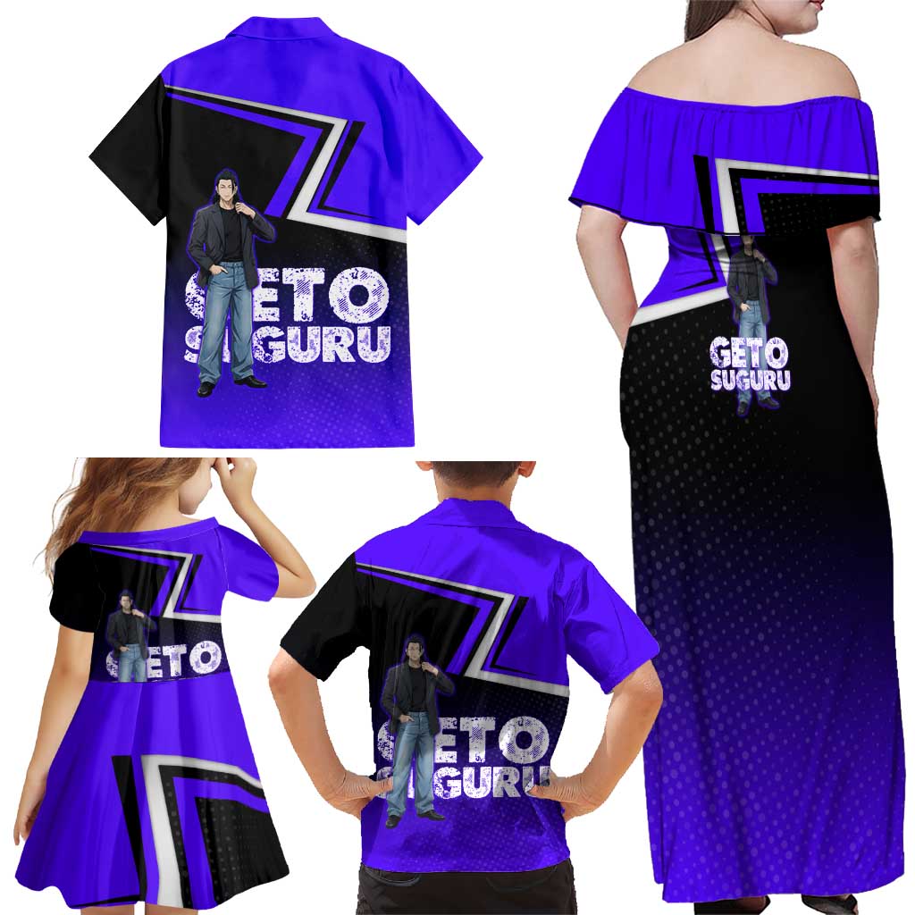 Geto Suguru Family Matching Off Shoulder Maxi Dress and Hawaiian Shirt Jujutsu Kaisen Casual Suit Look