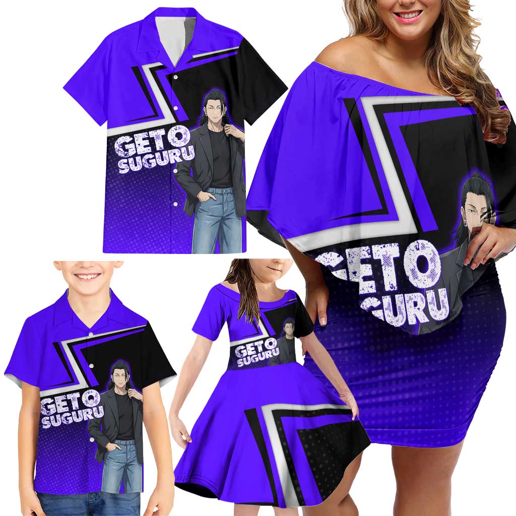 Geto Suguru Family Matching Off Shoulder Short Dress and Hawaiian Shirt Jujutsu Kaisen Casual Suit Look