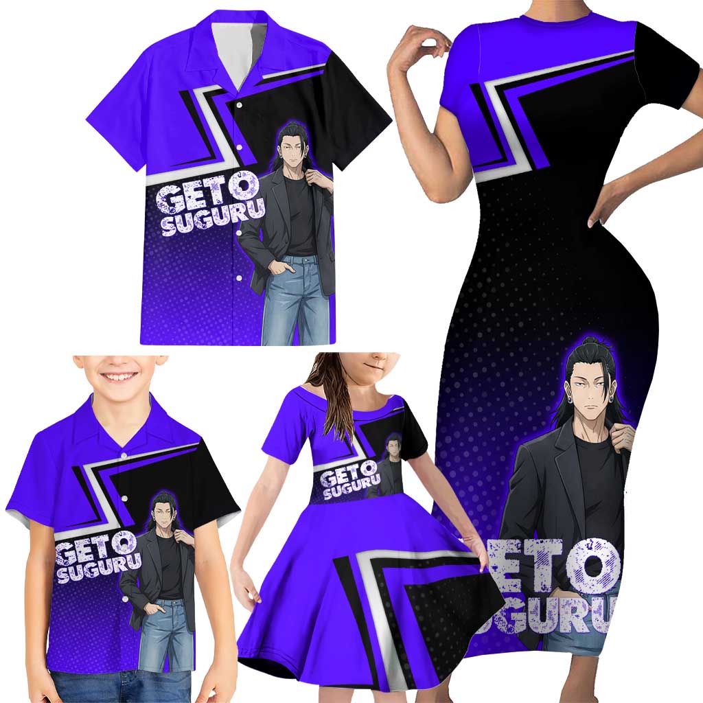 Geto Suguru Family Matching Short Sleeve Bodycon Dress and Hawaiian Shirt Jujutsu Kaisen Casual Suit Look