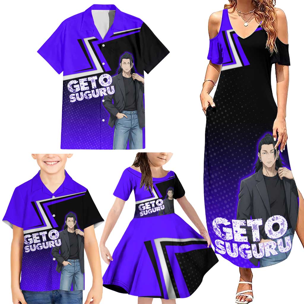 Geto Suguru Family Matching Summer Maxi Dress and Hawaiian Shirt Jujutsu Kaisen Casual Suit Look