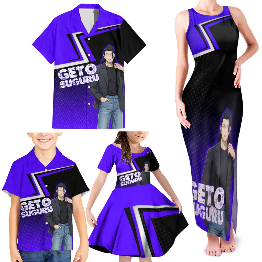 Geto Suguru Family Matching Tank Maxi Dress and Hawaiian Shirt Jujutsu Kaisen Casual Suit Look