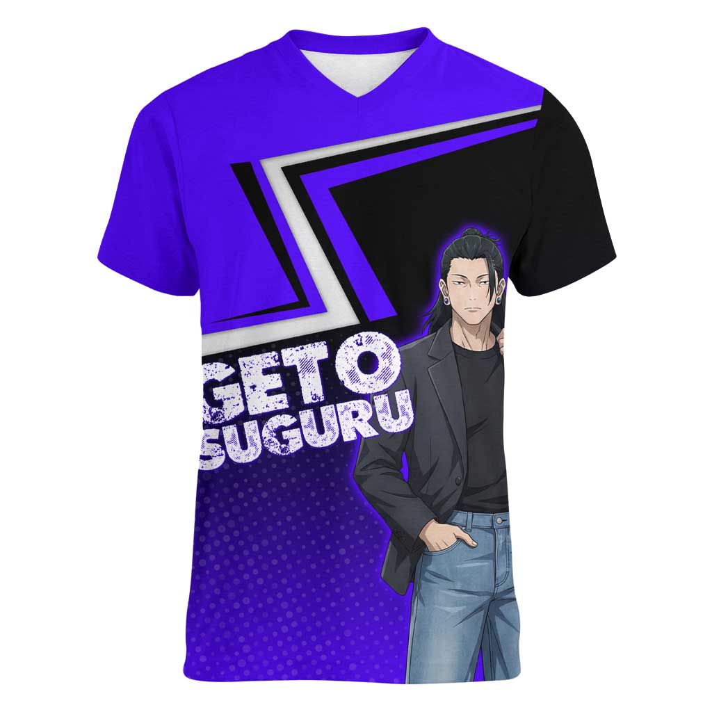 Geto Suguru Women V-Neck T-Shirt Jujutsu Kaisen Casual Suit Look