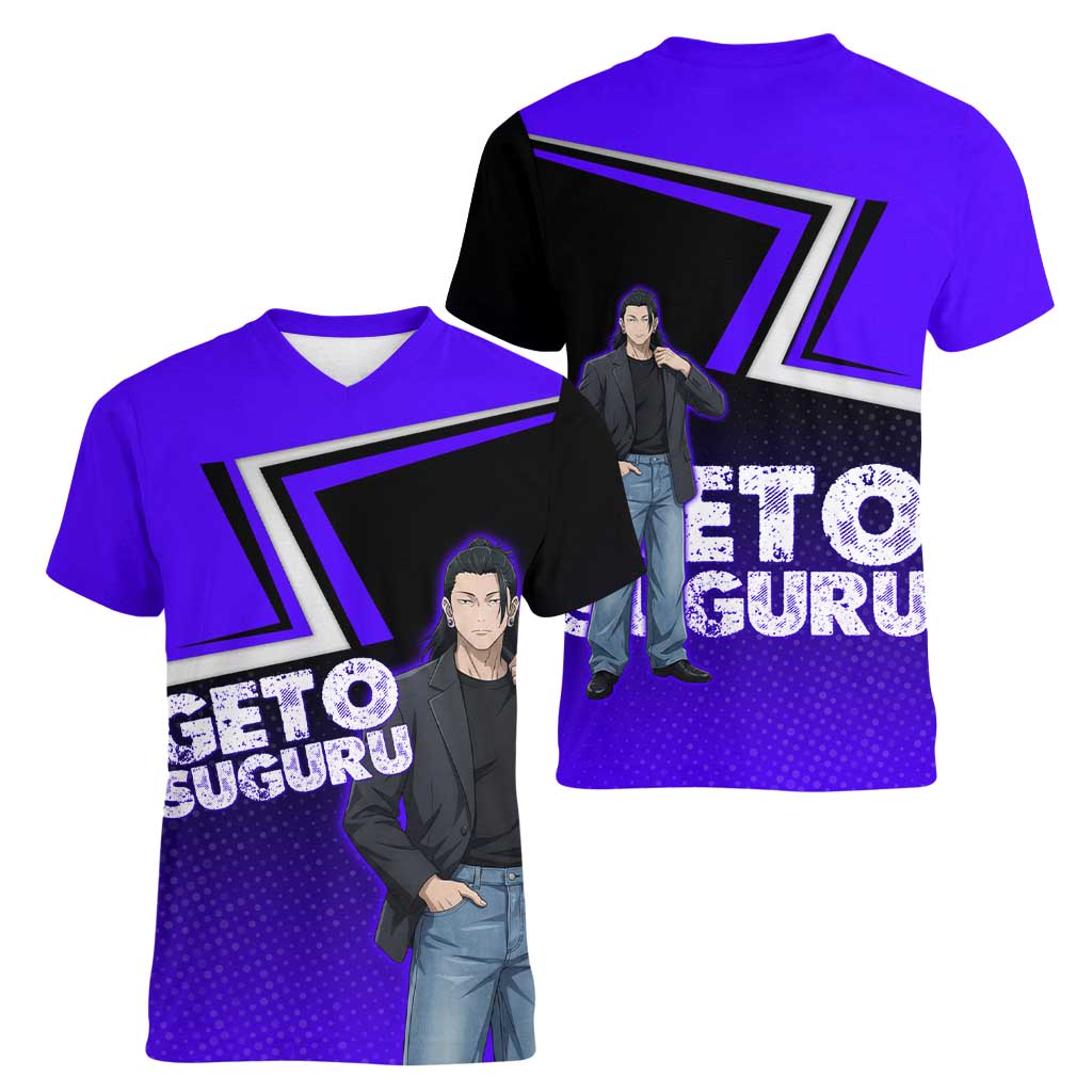 Geto Suguru Women V-Neck T-Shirt Jujutsu Kaisen Casual Suit Look
