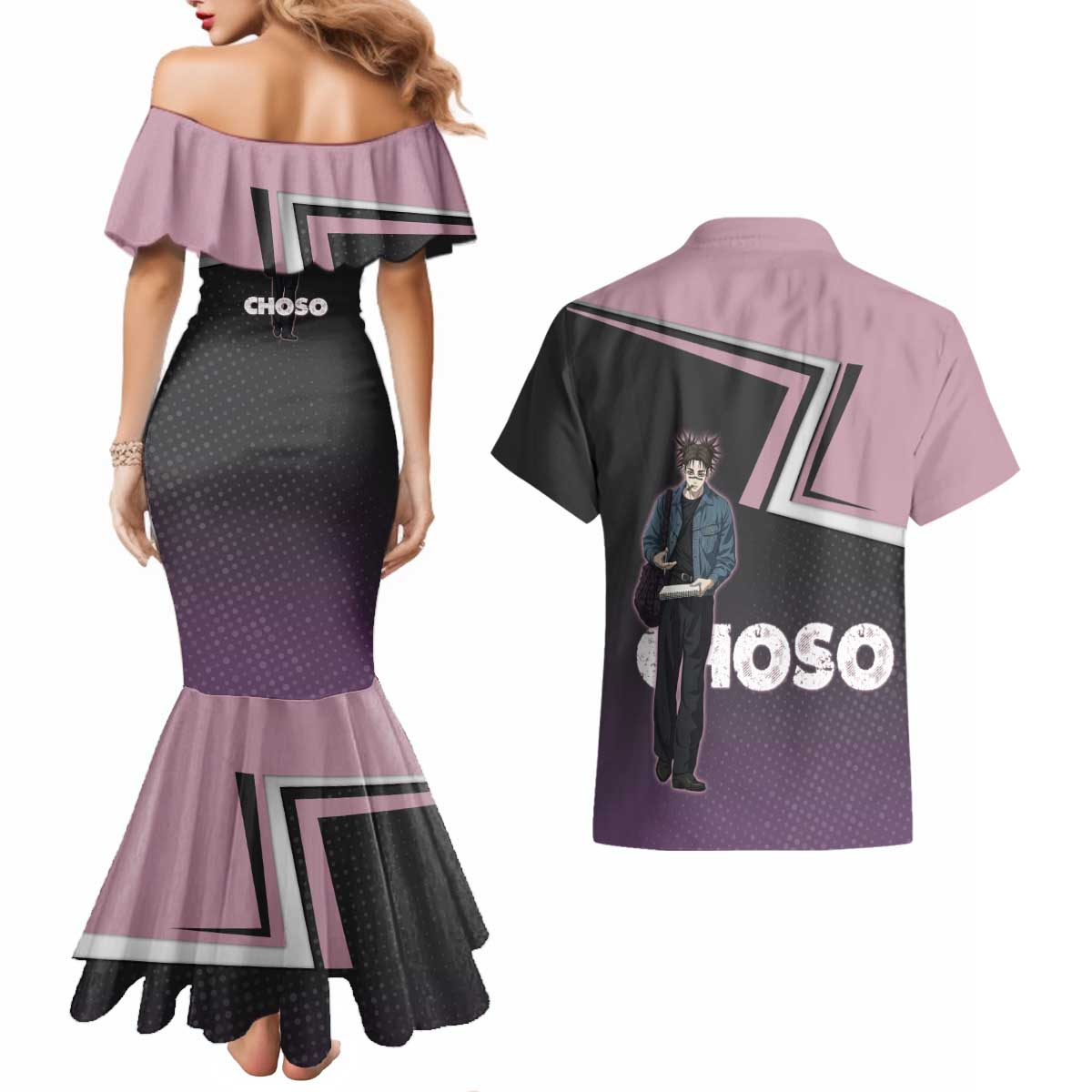 Choso Couples Matching Mermaid Dress and Hawaiian Shirt Jujutsu Kaisen Street Artist Aesthetic