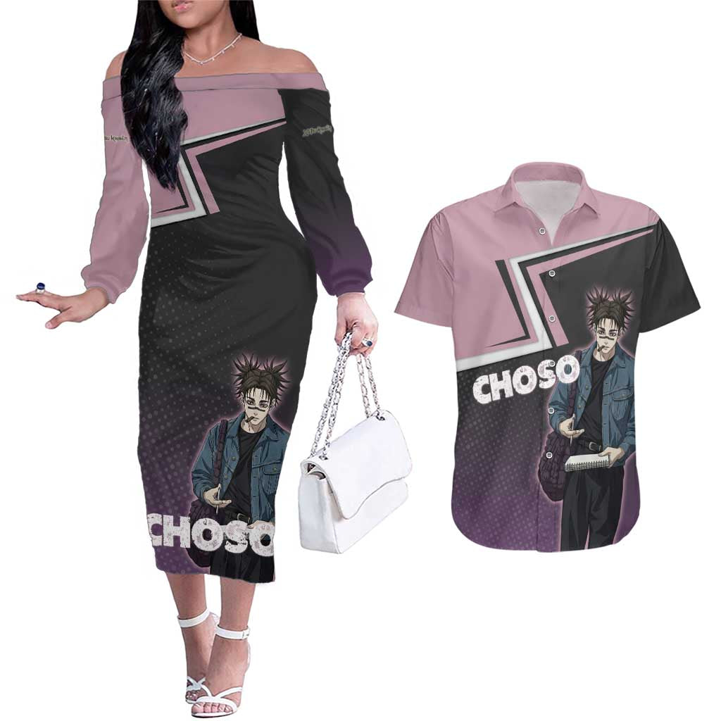 Choso Couples Matching Off The Shoulder Long Sleeve Dress and Hawaiian Shirt Jujutsu Kaisen Street Artist Aesthetic