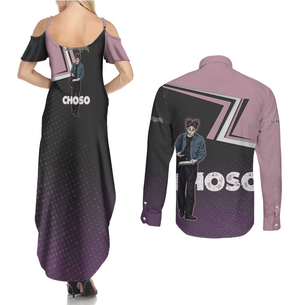 Choso Couples Matching Summer Maxi Dress and Long Sleeve Button Shirt Jujutsu Kaisen Street Artist Aesthetic