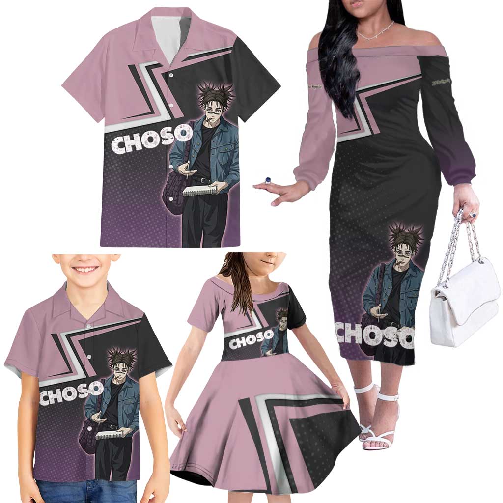 Choso Family Matching Off The Shoulder Long Sleeve Dress and Hawaiian Shirt Jujutsu Kaisen Street Artist Aesthetic