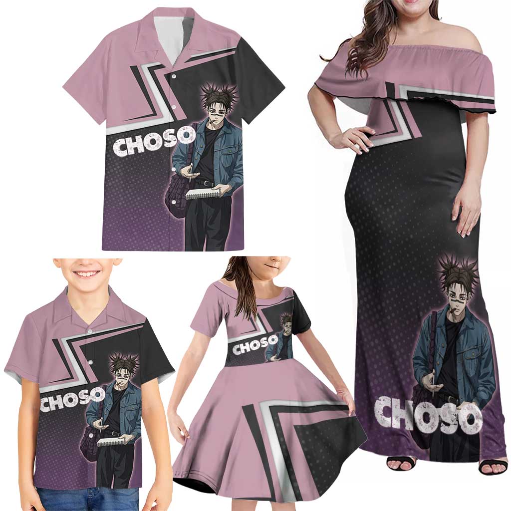 Choso Family Matching Off Shoulder Maxi Dress and Hawaiian Shirt Jujutsu Kaisen Street Artist Aesthetic