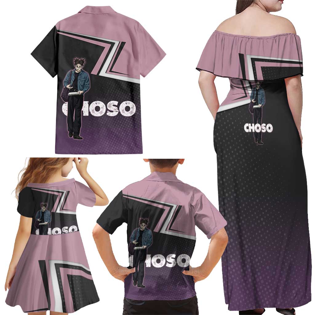 Choso Family Matching Off Shoulder Maxi Dress and Hawaiian Shirt Jujutsu Kaisen Street Artist Aesthetic