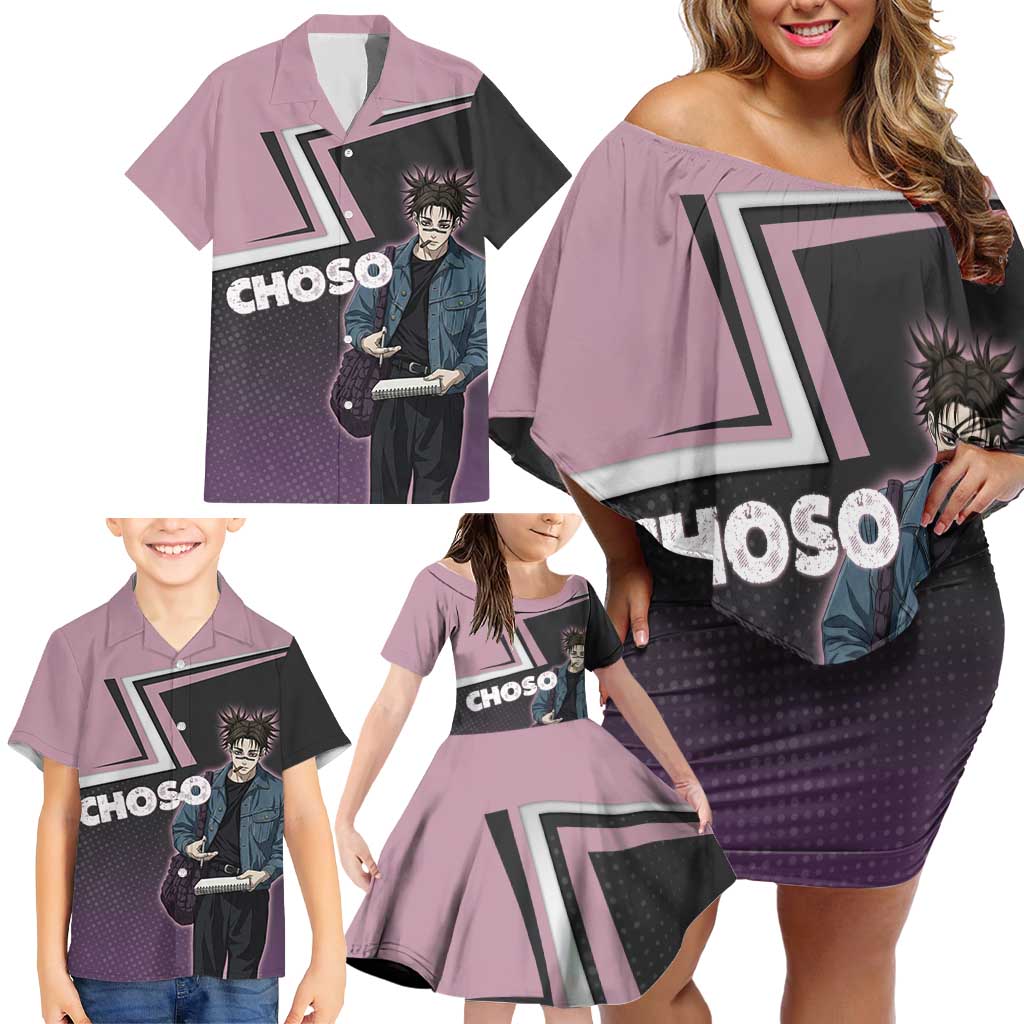 Choso Family Matching Off Shoulder Short Dress and Hawaiian Shirt Jujutsu Kaisen Street Artist Aesthetic