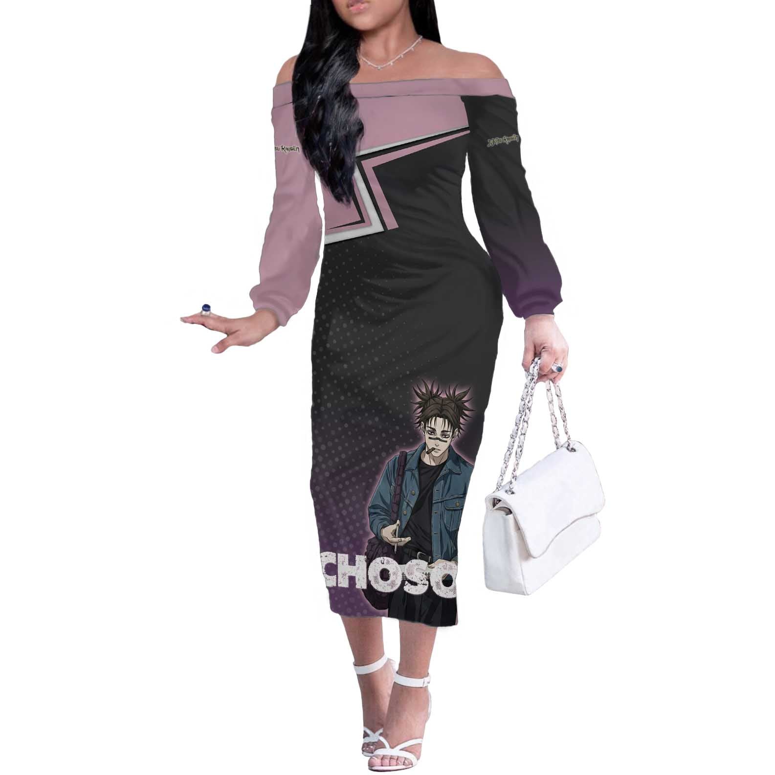 Choso Off The Shoulder Long Sleeve Dress Jujutsu Kaisen Street Artist Aesthetic