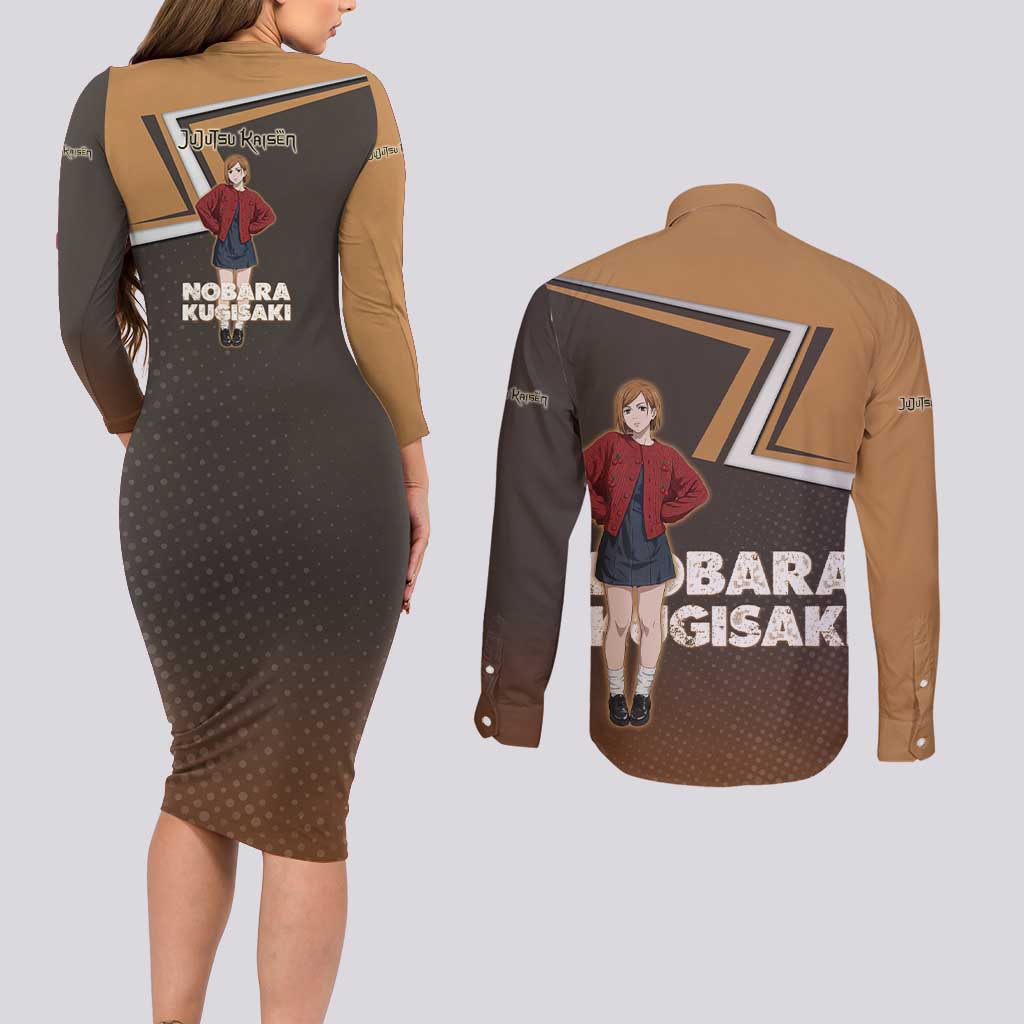 Nobara Kugisaki Couples Matching Long Sleeve Bodycon Dress and Long Sleeve Button Shirt Jujutsu Kaisen Casual Chic Style