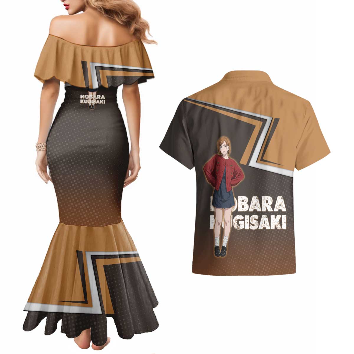 Nobara Kugisaki Couples Matching Mermaid Dress and Hawaiian Shirt Jujutsu Kaisen Casual Chic Style