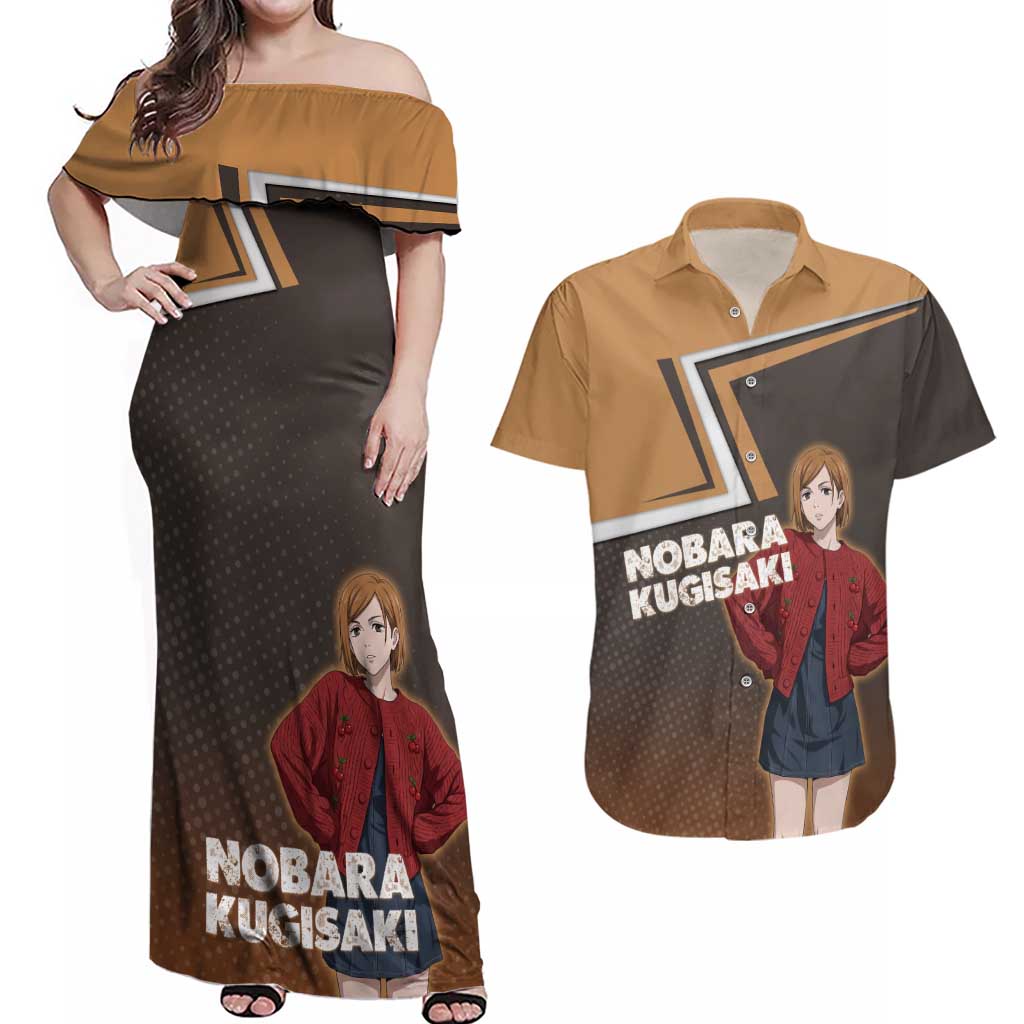 Nobara Kugisaki Couples Matching Off Shoulder Maxi Dress and Hawaiian Shirt Jujutsu Kaisen Casual Chic Style