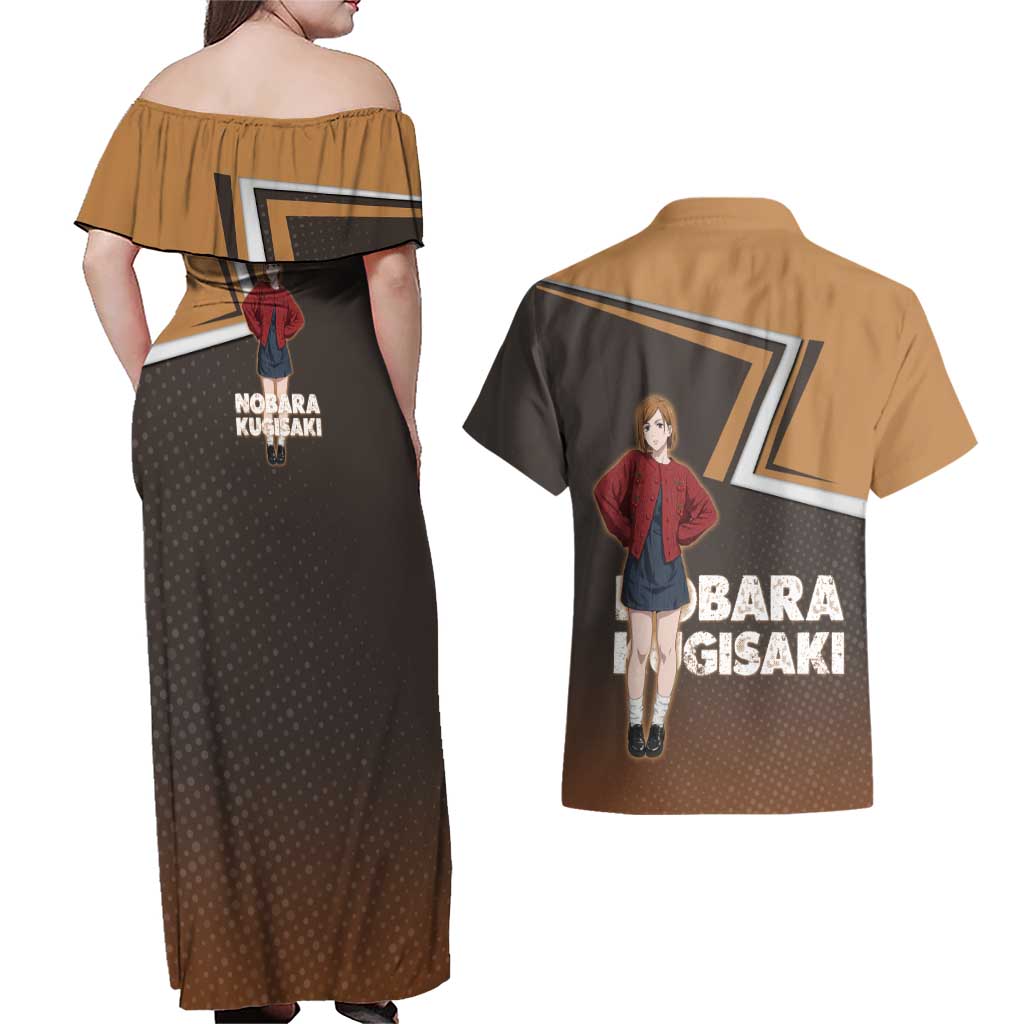 Nobara Kugisaki Couples Matching Off Shoulder Maxi Dress and Hawaiian Shirt Jujutsu Kaisen Casual Chic Style