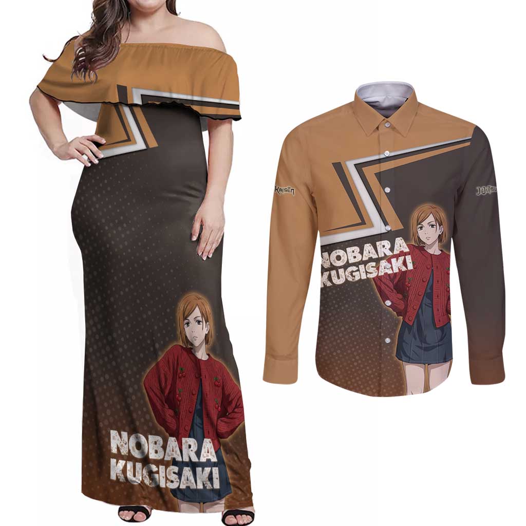 Nobara Kugisaki Couples Matching Off Shoulder Maxi Dress and Long Sleeve Button Shirt Jujutsu Kaisen Casual Chic Style