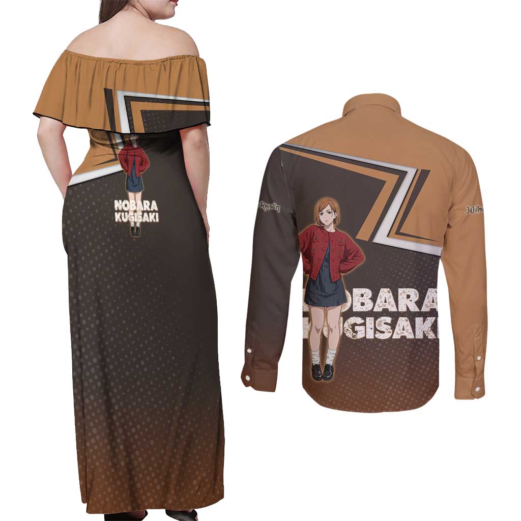 Nobara Kugisaki Couples Matching Off Shoulder Maxi Dress and Long Sleeve Button Shirt Jujutsu Kaisen Casual Chic Style