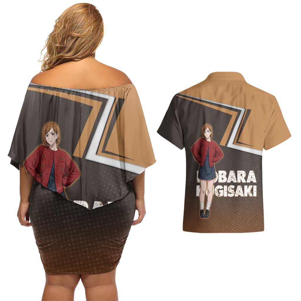Nobara Kugisaki Couples Matching Off Shoulder Short Dress and Hawaiian Shirt Jujutsu Kaisen Casual Chic Style
