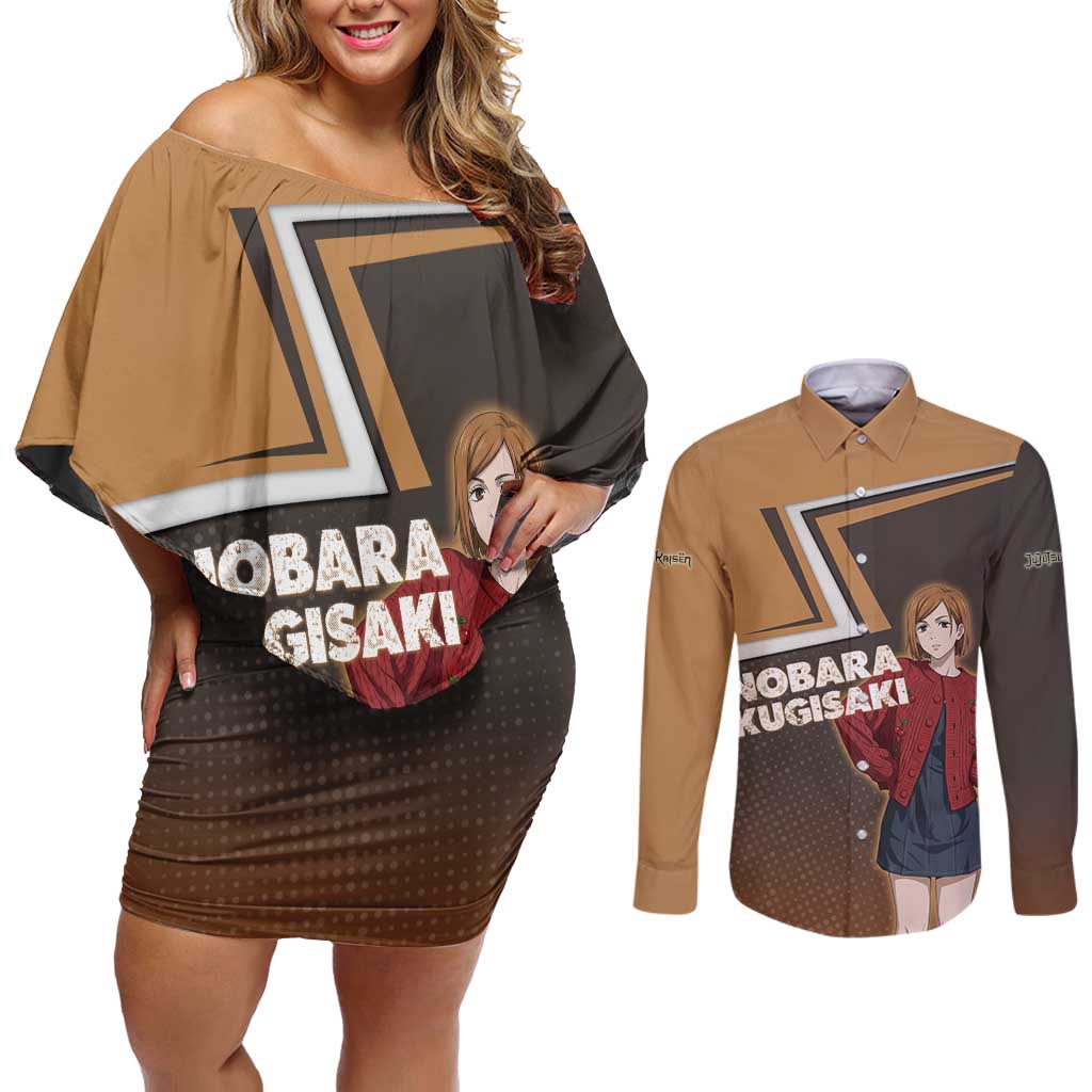 Nobara Kugisaki Couples Matching Off Shoulder Short Dress and Long Sleeve Button Shirt Jujutsu Kaisen Casual Chic Style