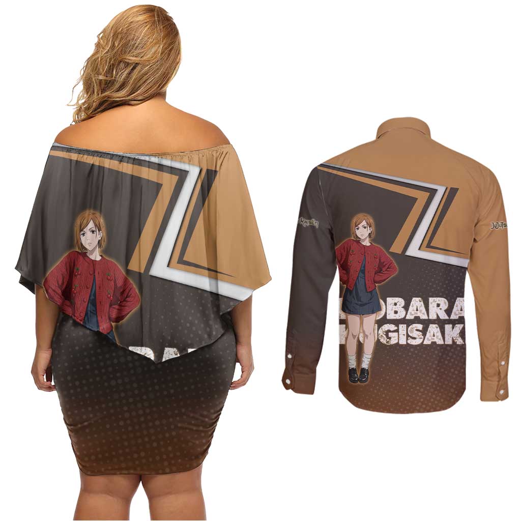 Nobara Kugisaki Couples Matching Off Shoulder Short Dress and Long Sleeve Button Shirt Jujutsu Kaisen Casual Chic Style