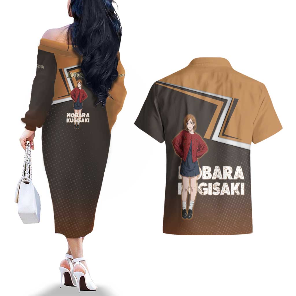 Nobara Kugisaki Couples Matching Off The Shoulder Long Sleeve Dress and Hawaiian Shirt Jujutsu Kaisen Casual Chic Style