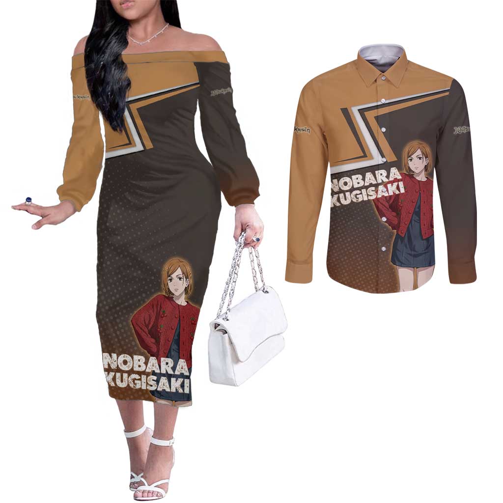 Nobara Kugisaki Couples Matching Off The Shoulder Long Sleeve Dress and Long Sleeve Button Shirt Jujutsu Kaisen Casual Chic Style