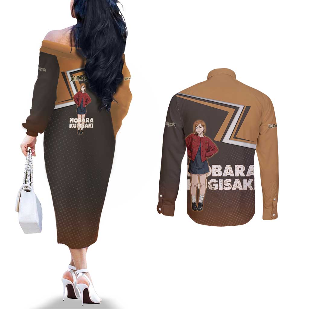 Nobara Kugisaki Couples Matching Off The Shoulder Long Sleeve Dress and Long Sleeve Button Shirt Jujutsu Kaisen Casual Chic Style