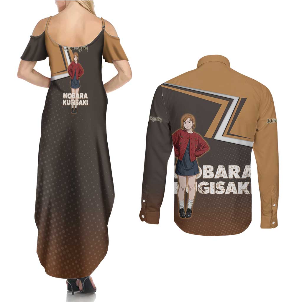 Nobara Kugisaki Couples Matching Summer Maxi Dress and Long Sleeve Button Shirt Jujutsu Kaisen Casual Chic Style