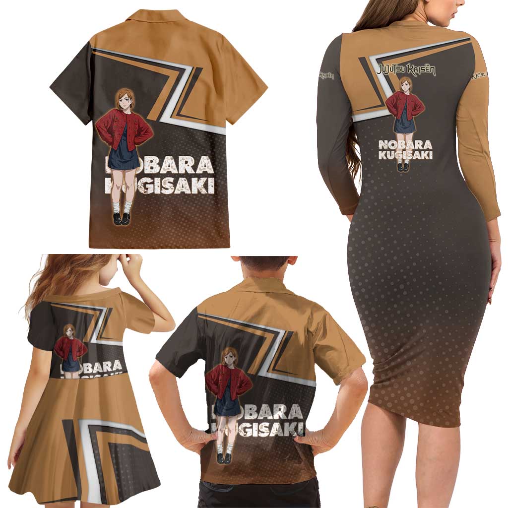 Nobara Kugisaki Family Matching Long Sleeve Bodycon Dress and Hawaiian Shirt Jujutsu Kaisen Casual Chic Style