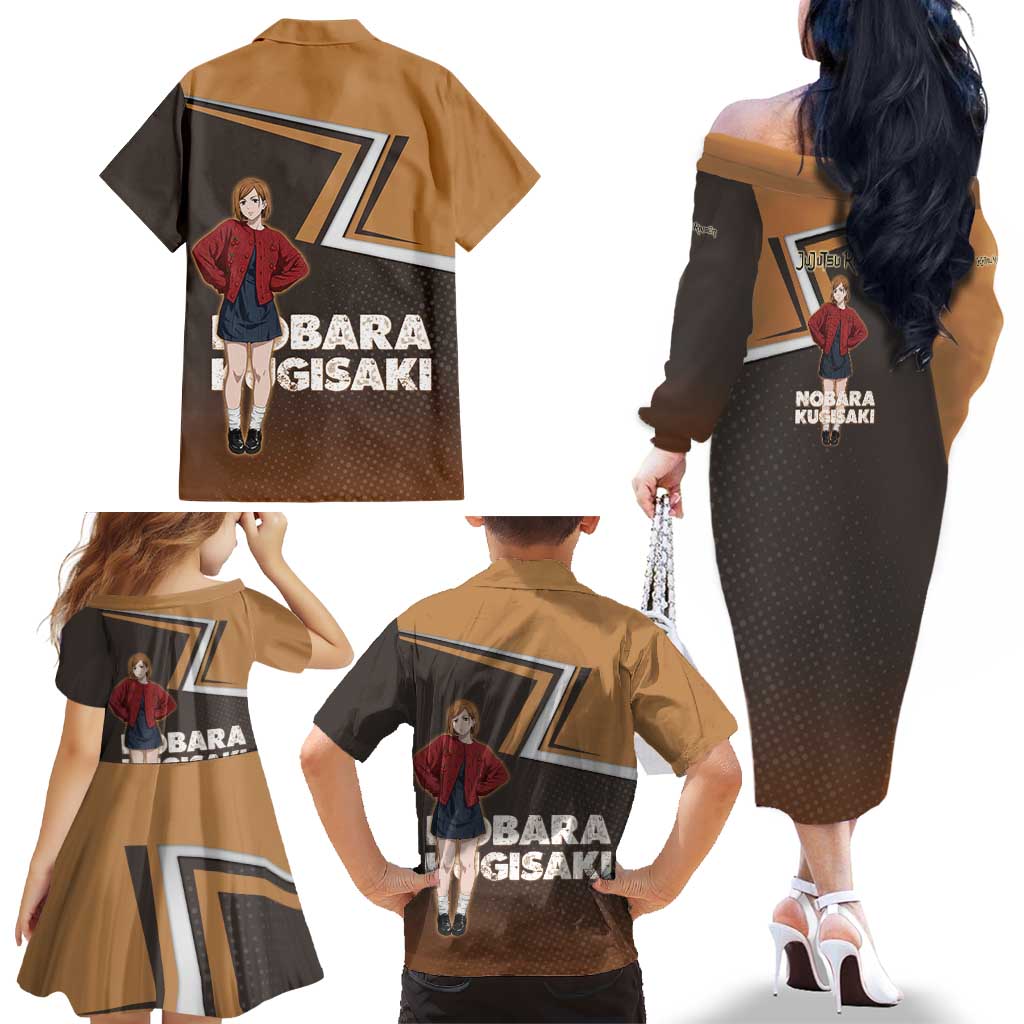Nobara Kugisaki Family Matching Off The Shoulder Long Sleeve Dress and Hawaiian Shirt Jujutsu Kaisen Casual Chic Style
