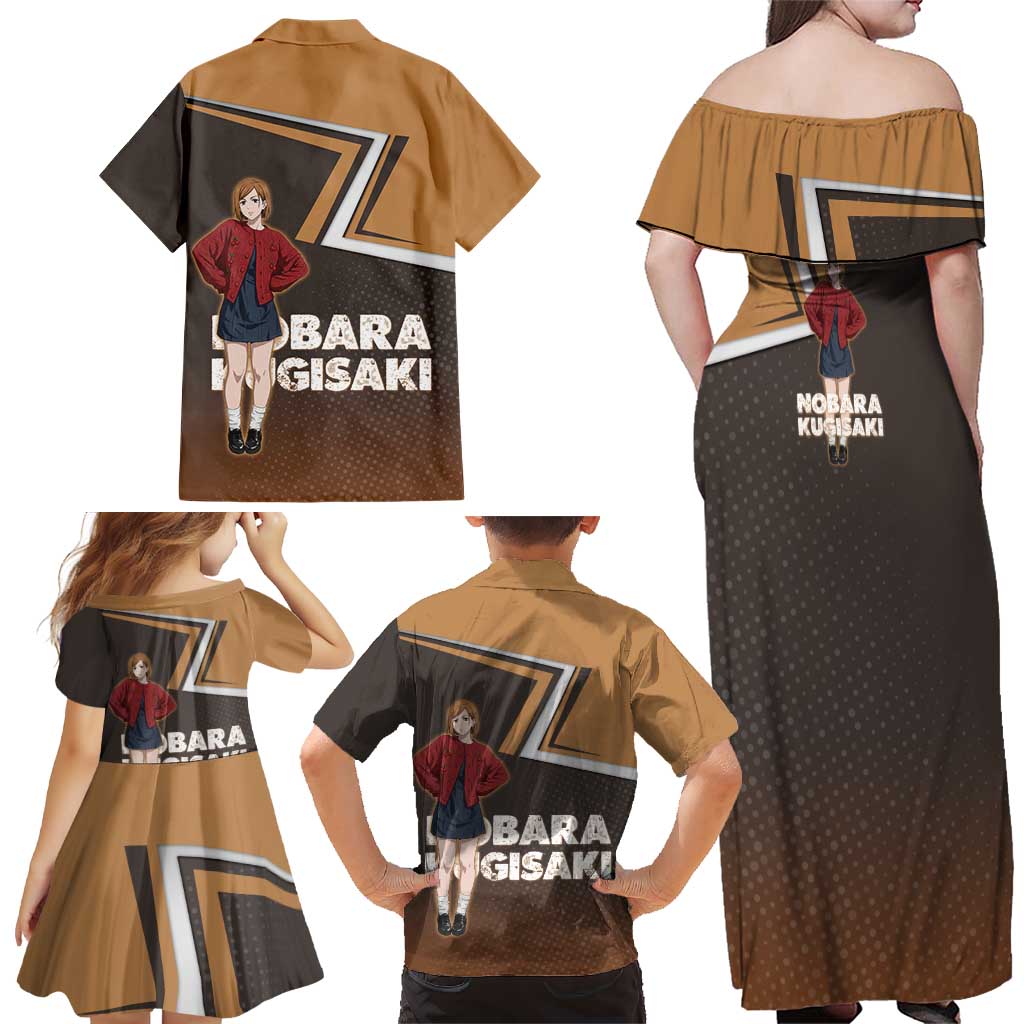 Nobara Kugisaki Family Matching Off Shoulder Maxi Dress and Hawaiian Shirt Jujutsu Kaisen Casual Chic Style