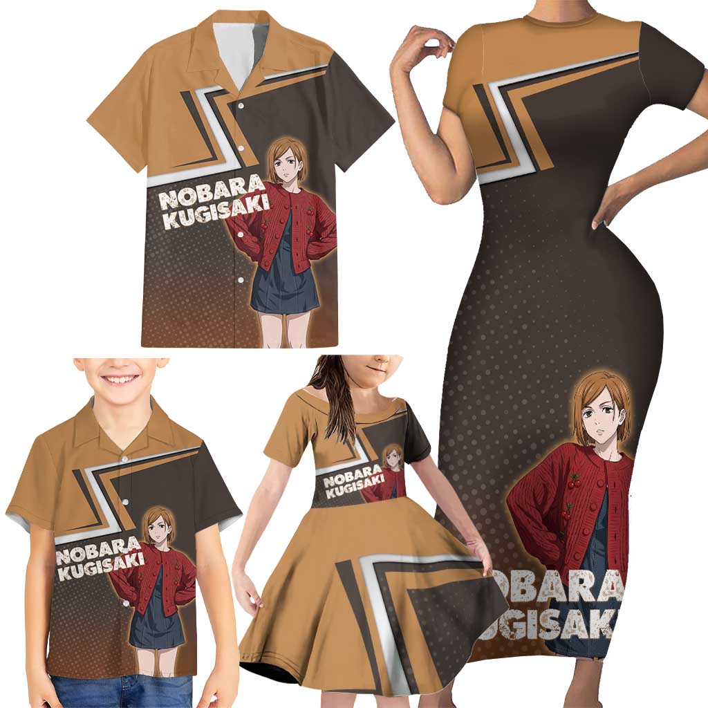 Nobara Kugisaki Family Matching Short Sleeve Bodycon Dress and Hawaiian Shirt Jujutsu Kaisen Casual Chic Style