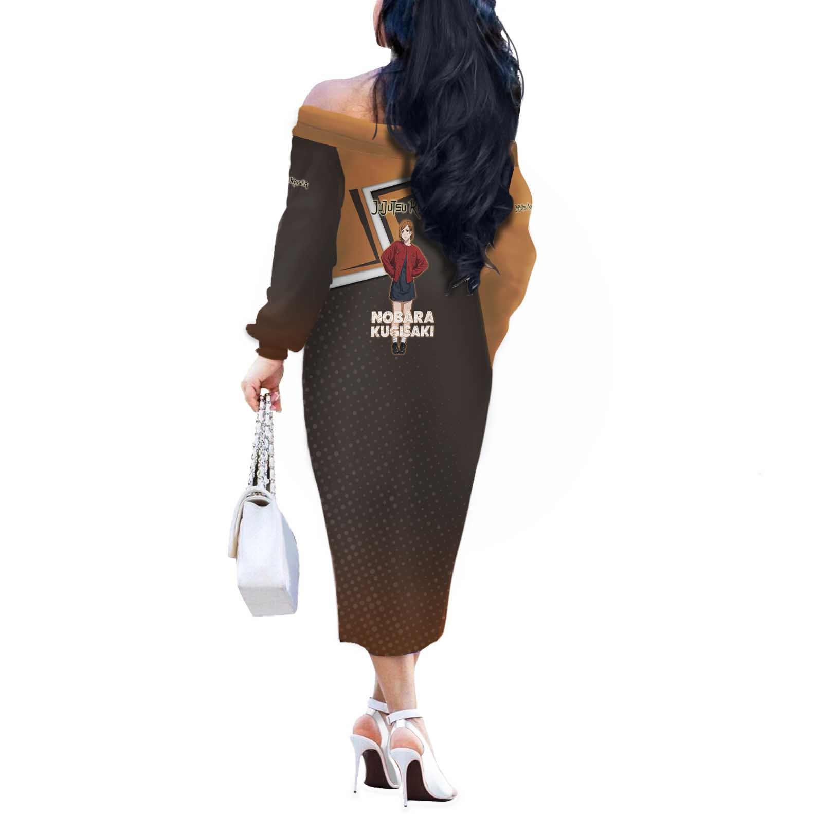 Nobara Kugisaki Off The Shoulder Long Sleeve Dress Jujutsu Kaisen Casual Chic Style
