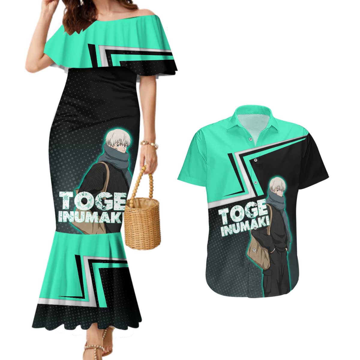 Toge Inumaki Couples Matching Mermaid Dress and Hawaiian Shirt Jujutsu Kaisen Winter Streetwear Aesthetic