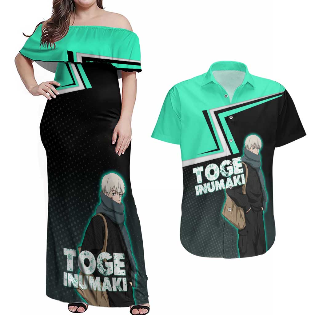 Toge Inumaki Couples Matching Off Shoulder Maxi Dress and Hawaiian Shirt Jujutsu Kaisen Winter Streetwear Aesthetic