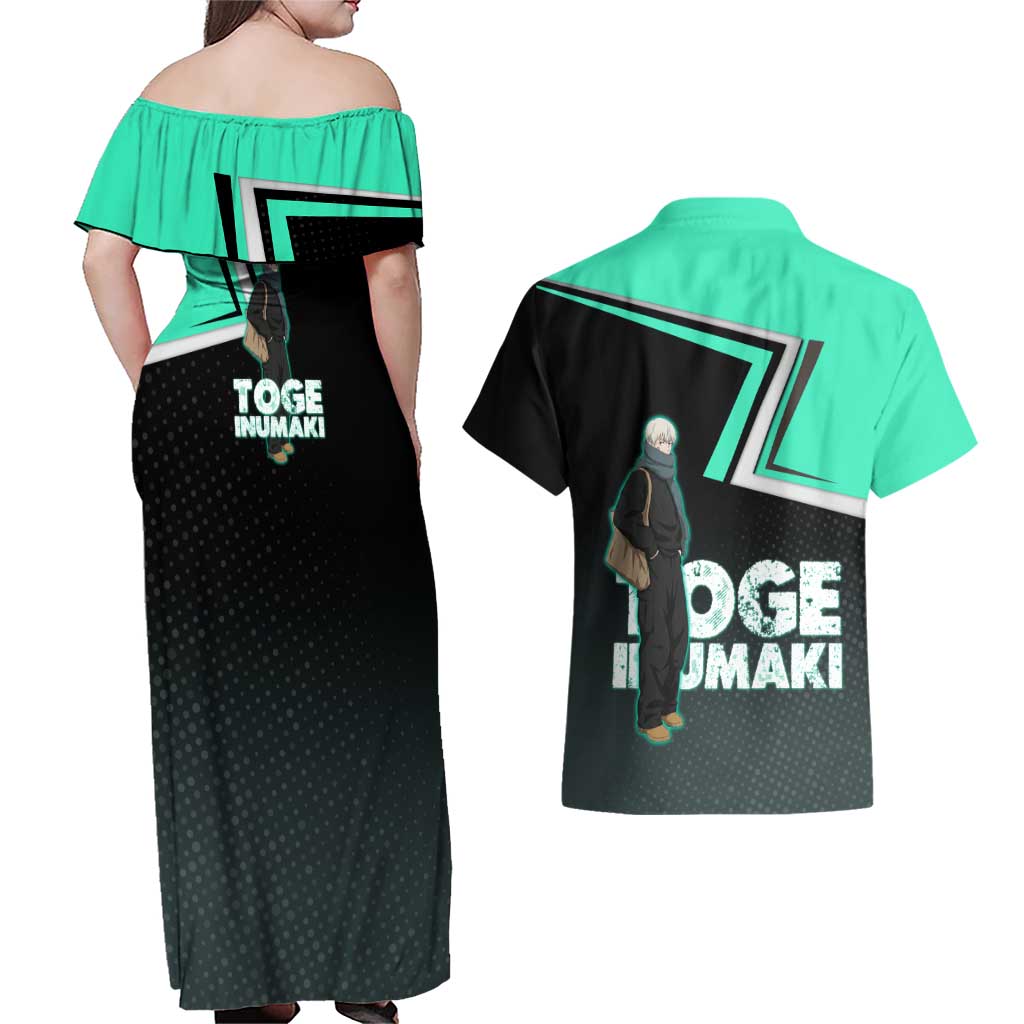 Toge Inumaki Couples Matching Off Shoulder Maxi Dress and Hawaiian Shirt Jujutsu Kaisen Winter Streetwear Aesthetic