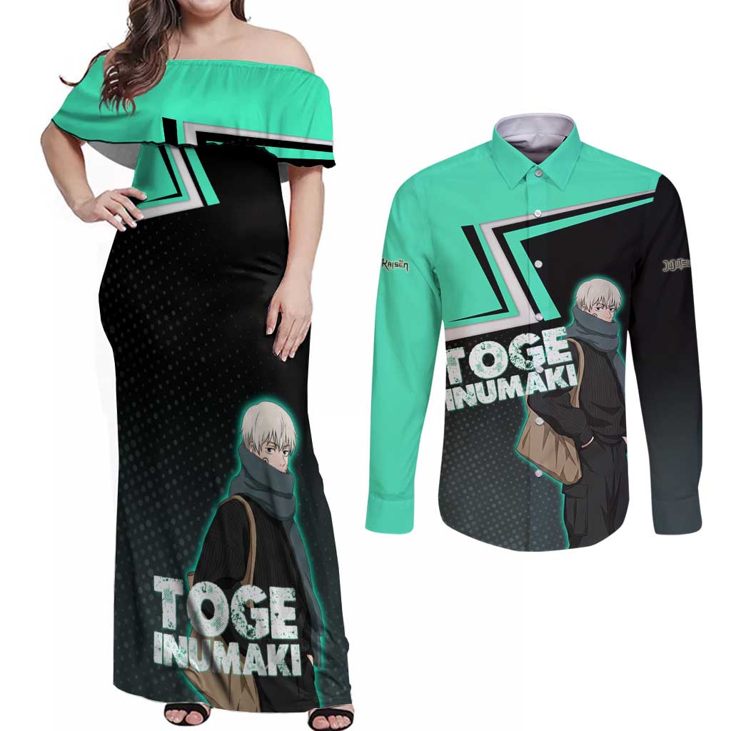 Toge Inumaki Couples Matching Off Shoulder Maxi Dress and Long Sleeve Button Shirt Jujutsu Kaisen Winter Streetwear Aesthetic