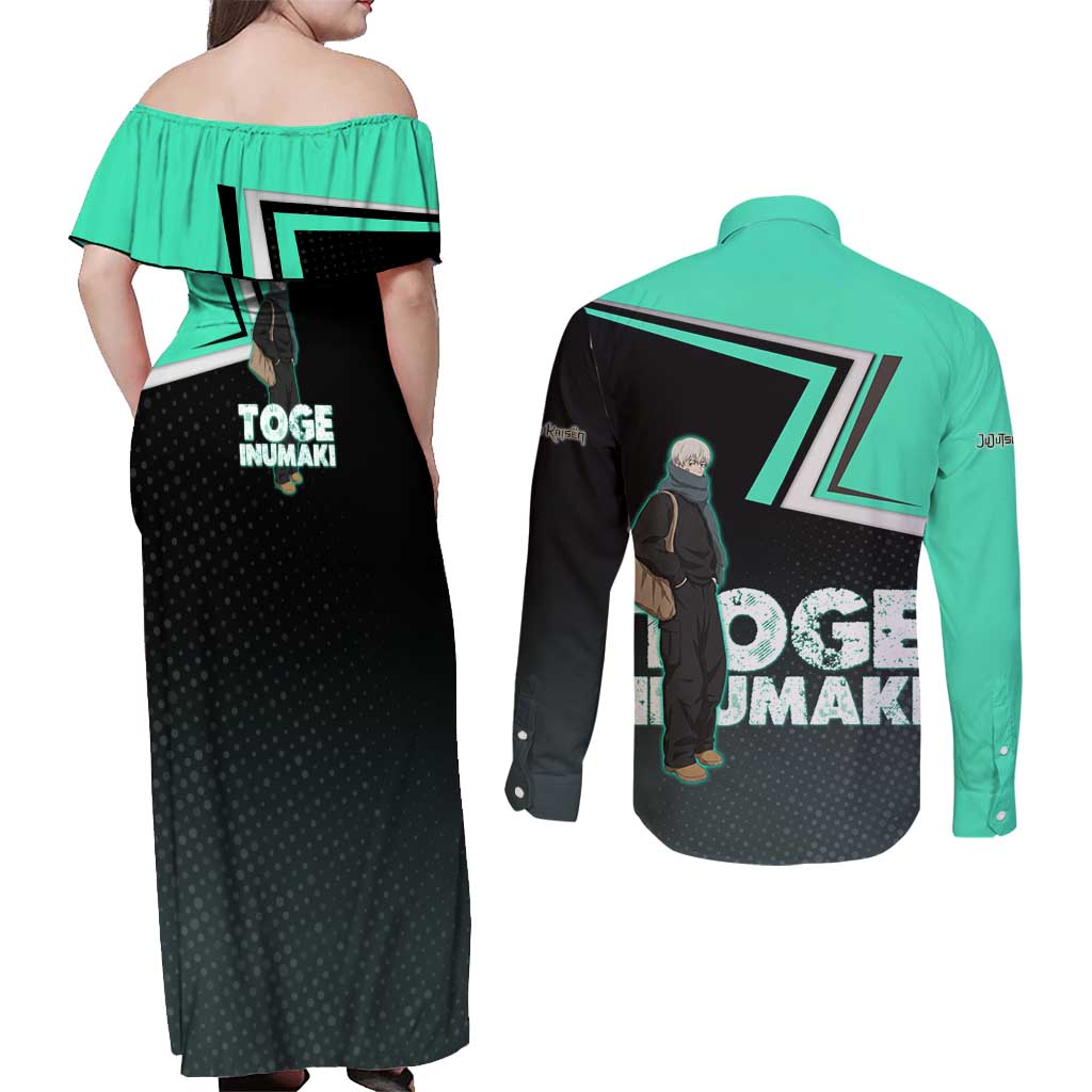 Toge Inumaki Couples Matching Off Shoulder Maxi Dress and Long Sleeve Button Shirt Jujutsu Kaisen Winter Streetwear Aesthetic