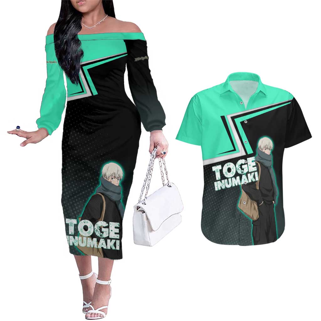 Toge Inumaki Couples Matching Off The Shoulder Long Sleeve Dress and Hawaiian Shirt Jujutsu Kaisen Winter Streetwear Aesthetic