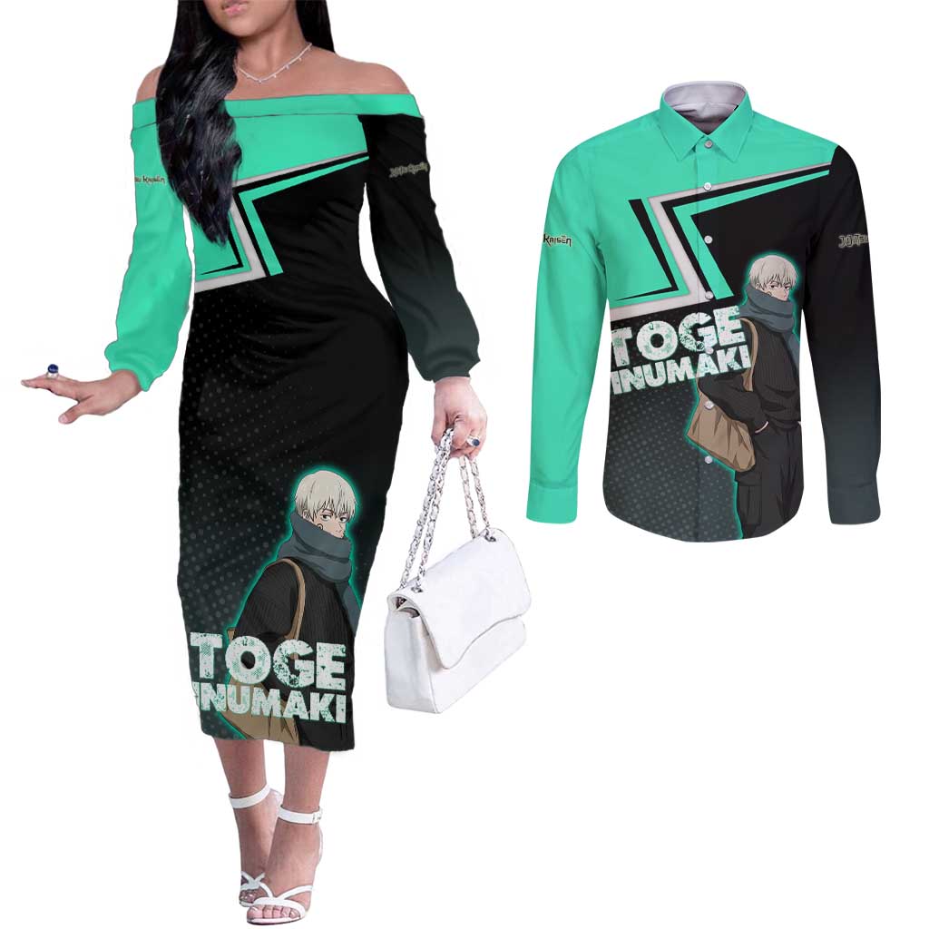 Toge Inumaki Couples Matching Off The Shoulder Long Sleeve Dress and Long Sleeve Button Shirt Jujutsu Kaisen Winter Streetwear Aesthetic