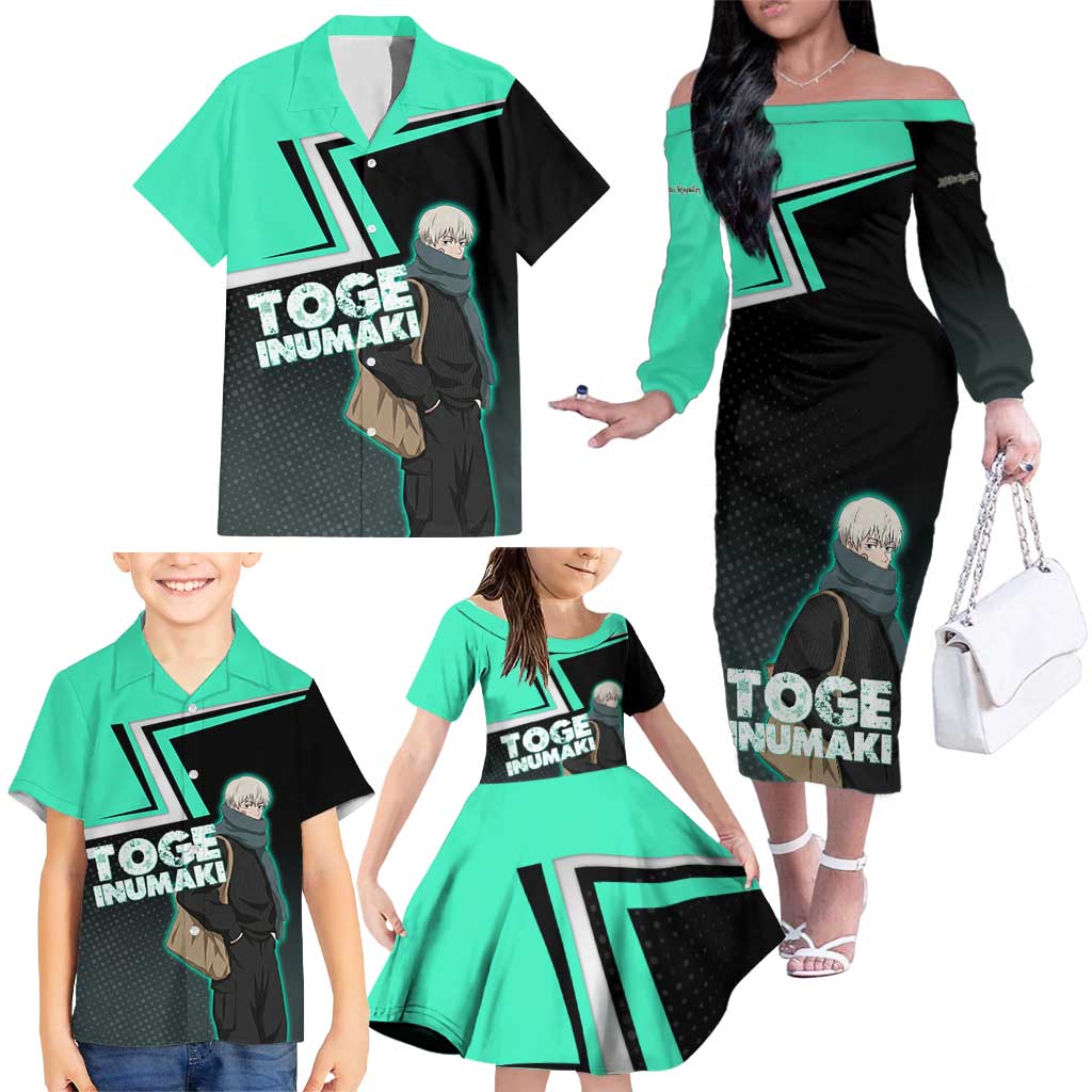 Toge Inumaki Family Matching Off The Shoulder Long Sleeve Dress and Hawaiian Shirt Jujutsu Kaisen Winter Streetwear Aesthetic