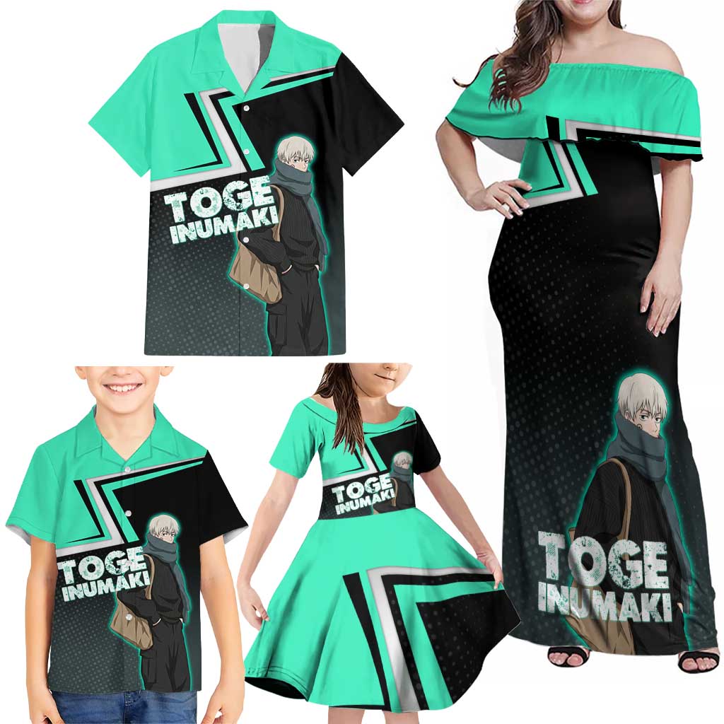 Toge Inumaki Family Matching Off Shoulder Maxi Dress and Hawaiian Shirt Jujutsu Kaisen Winter Streetwear Aesthetic