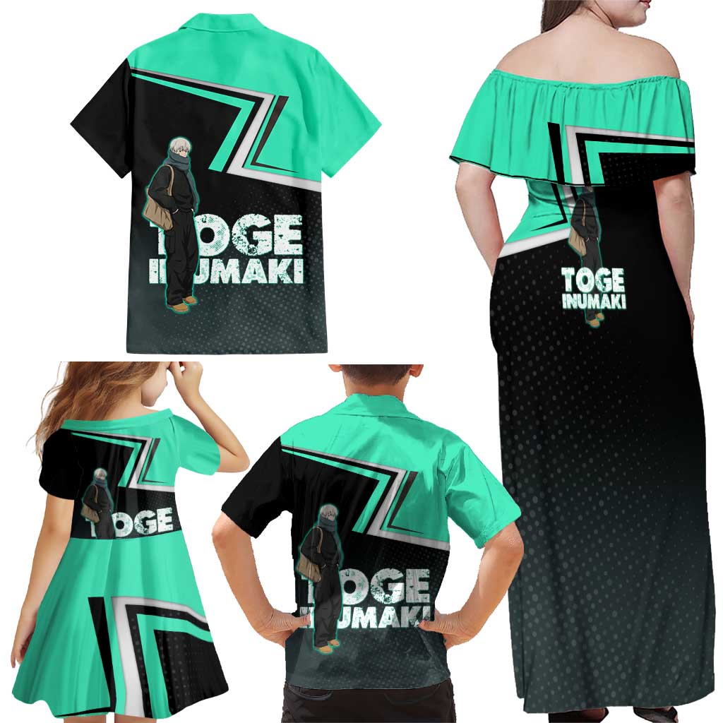 Toge Inumaki Family Matching Off Shoulder Maxi Dress and Hawaiian Shirt Jujutsu Kaisen Winter Streetwear Aesthetic