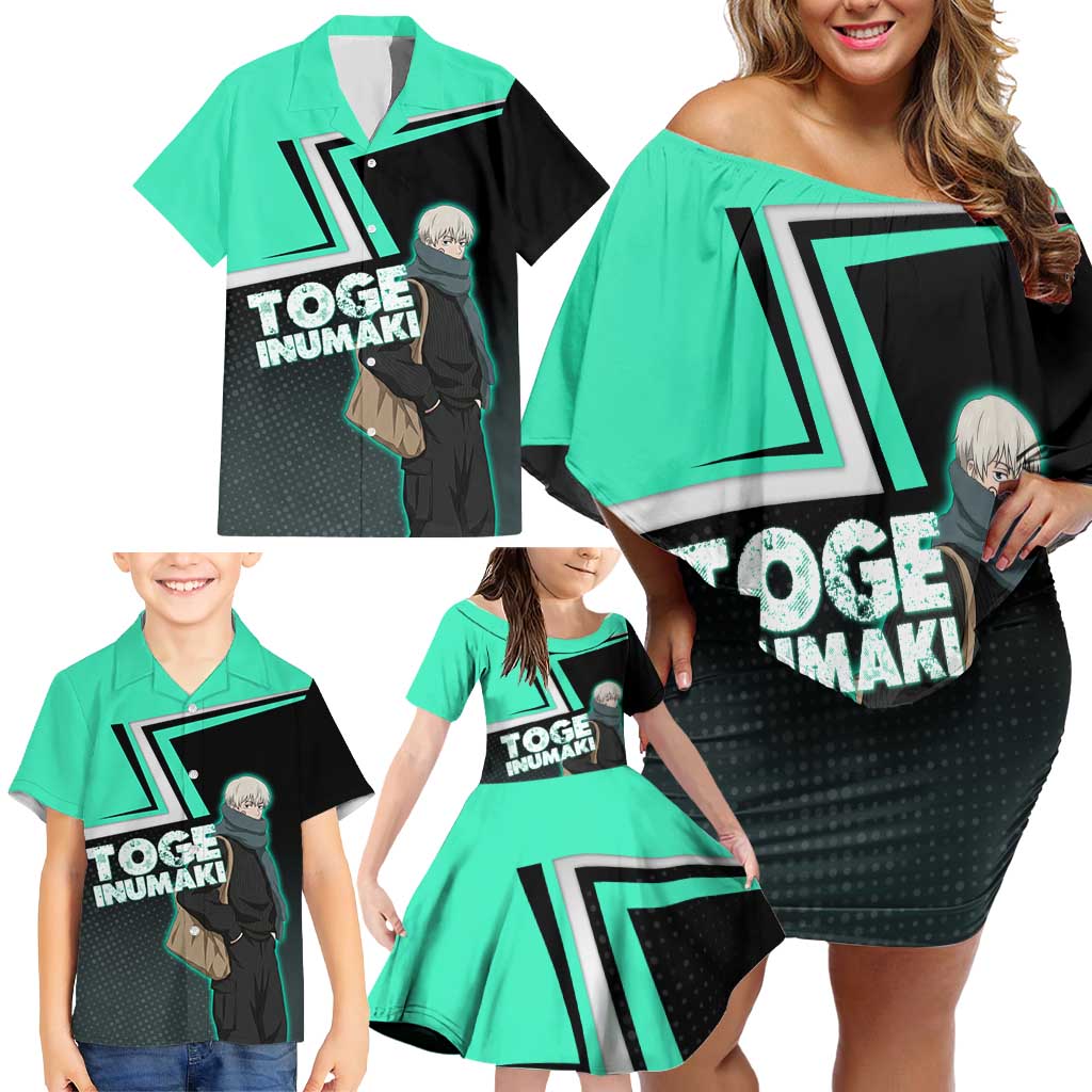 Toge Inumaki Family Matching Off Shoulder Short Dress and Hawaiian Shirt Jujutsu Kaisen Winter Streetwear Aesthetic