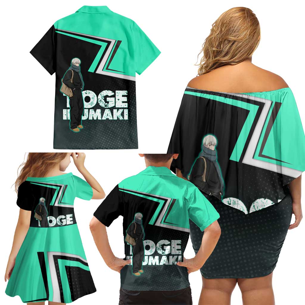 Toge Inumaki Family Matching Off Shoulder Short Dress and Hawaiian Shirt Jujutsu Kaisen Winter Streetwear Aesthetic