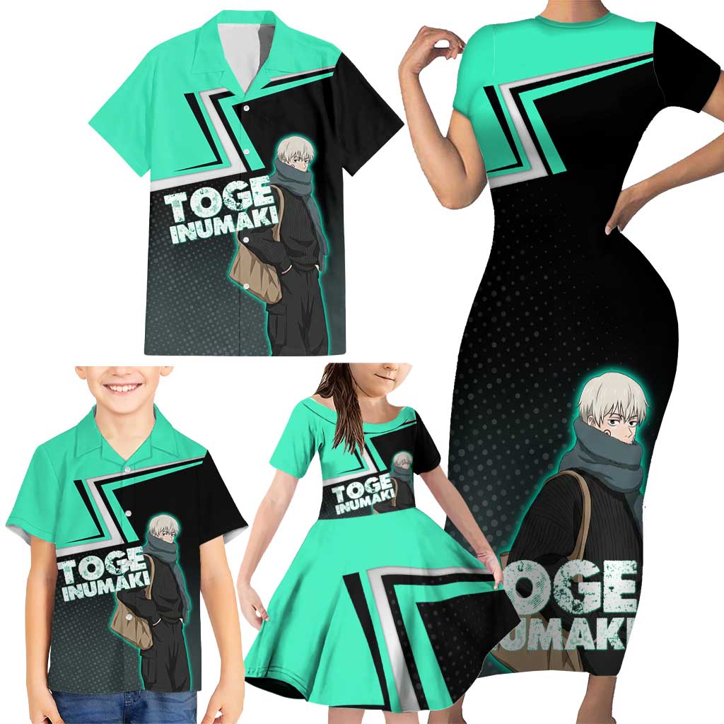 Toge Inumaki Family Matching Short Sleeve Bodycon Dress and Hawaiian Shirt Jujutsu Kaisen Winter Streetwear Aesthetic