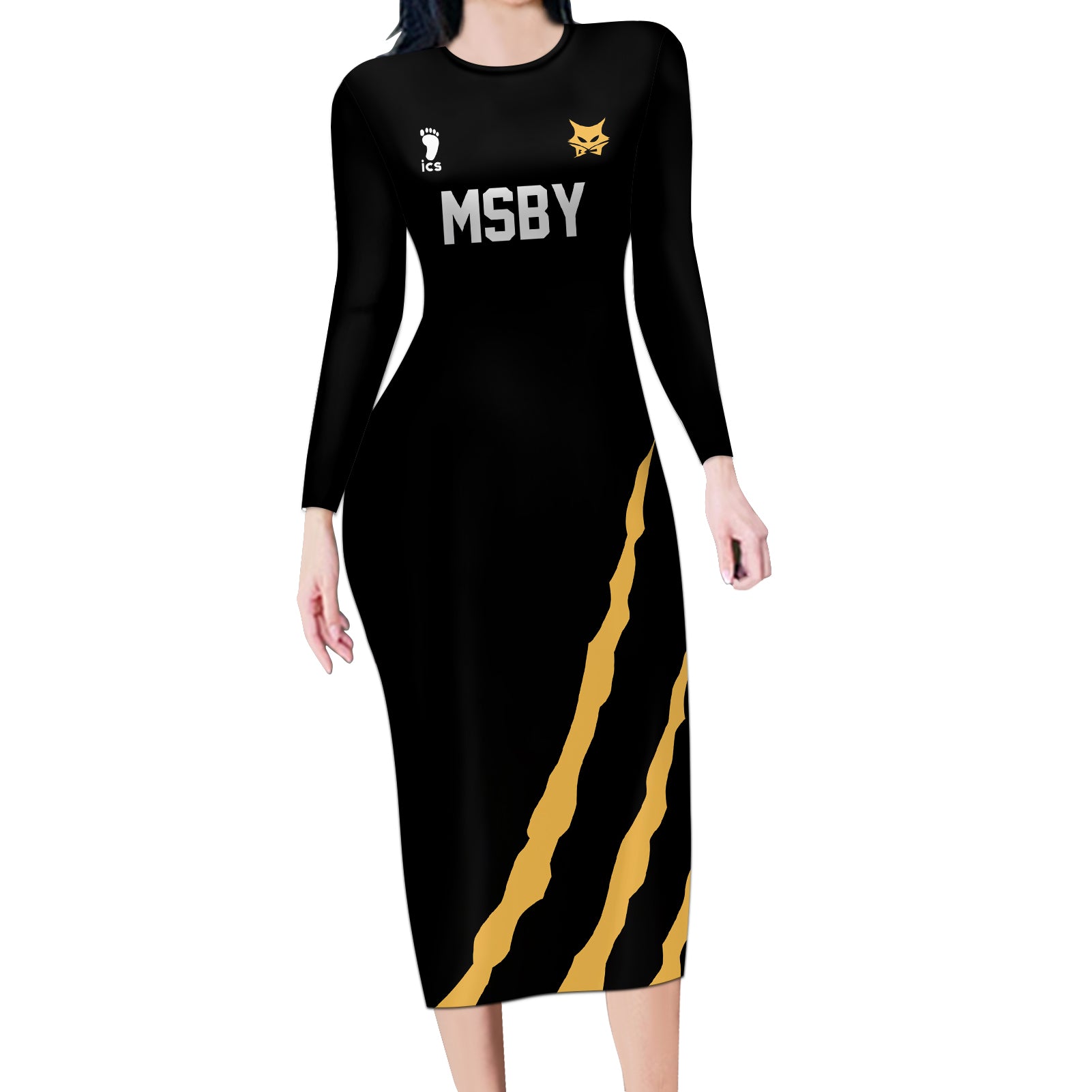 MSBY Black Jackal Long Sleeve Bodycon Dress