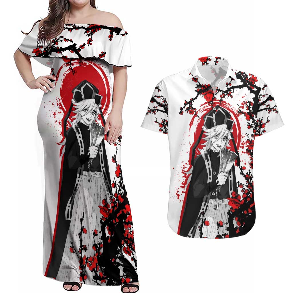 Doma - Demon Slayer Couples Matching Off Shoulder Maxi Dress and Hawaiian Shirt Anime Japan Style