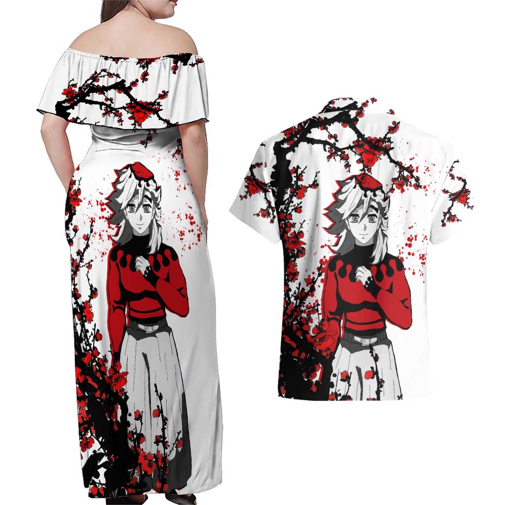 Doma - Demon Slayer Couples Matching Off Shoulder Maxi Dress and Hawaiian Shirt Anime Japan Style